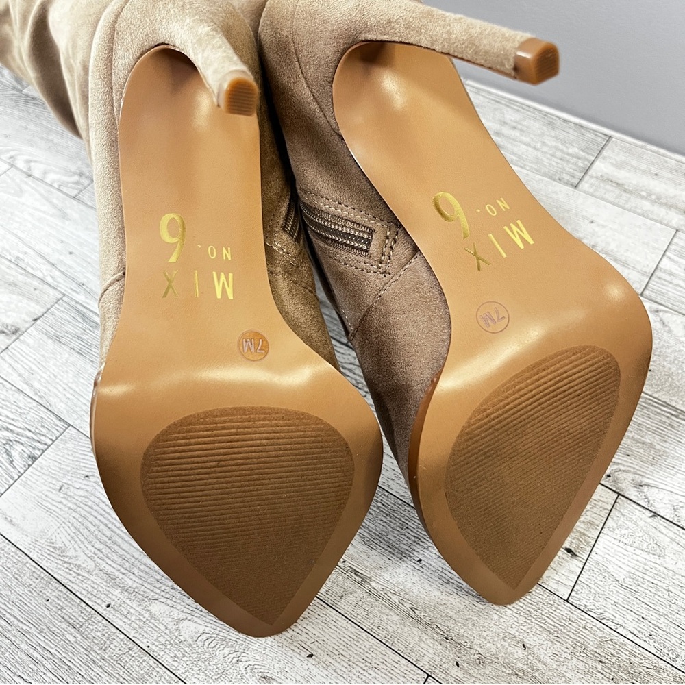 Slouchy Pointed-Toe High Heel Knee Boots - Tan - Picture 7 of 12